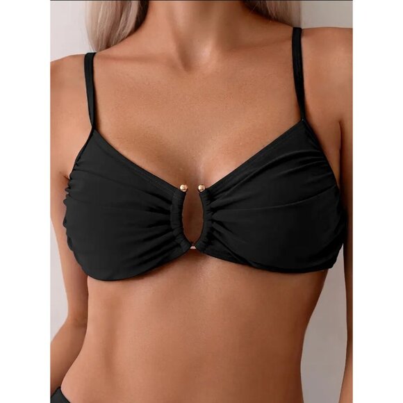 Black High-Waisted Bikini Set size M Gold Accents & Adjustable Straps‎ NEW - Picture 4 of 5